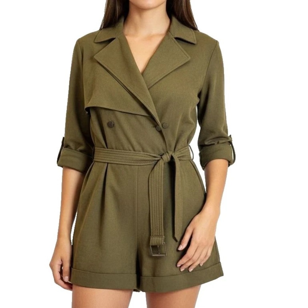 HH Haute Hippie Safari Trench Romper Women's XS Collared Oversized, Sleeveless